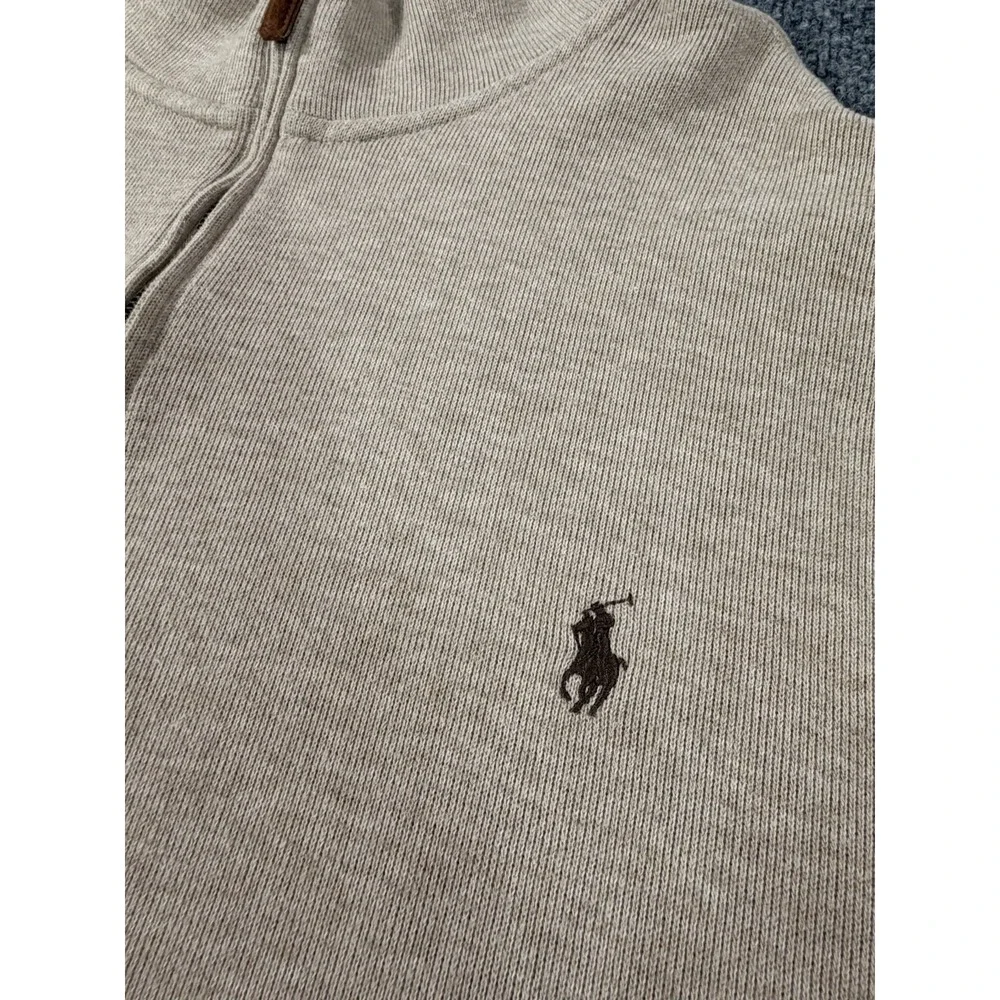 Polo Ralph Lauren Men's Big 3X Beige Cotton Knit Quarter Zip Mock Neck Sweater